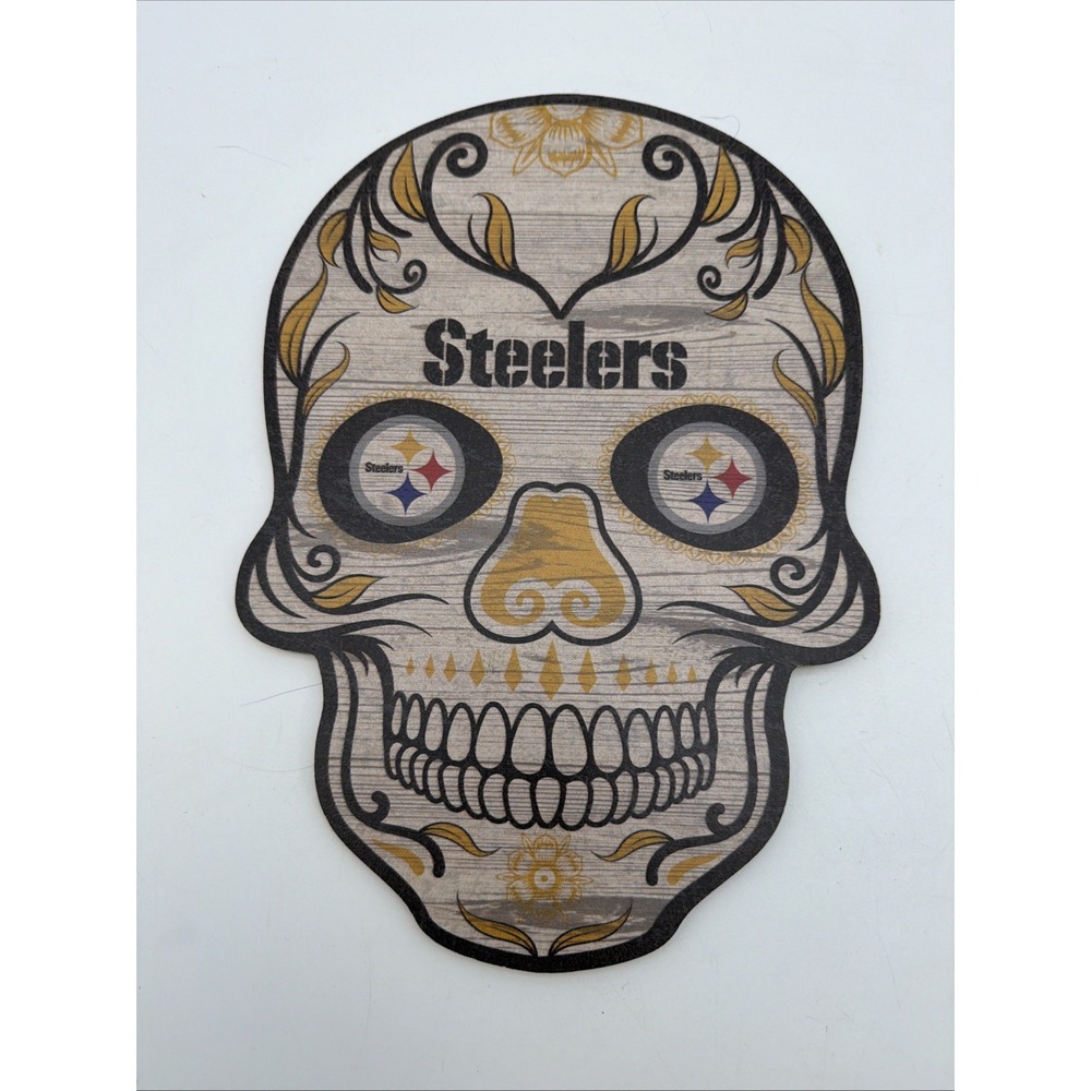Pittsburgh Steelers MDF Sugar Skull Sign NFL 12" X 8"